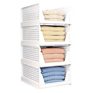 Stackable Folding Storage Box with Ventilation Design - Durable Plastic Wardrobe Organizer, Suitable for Clothes, Bedroom, Kitchen, Office, Bathroom - Space-Saving Stackable Drawers and Wardrobe Storage Boxes