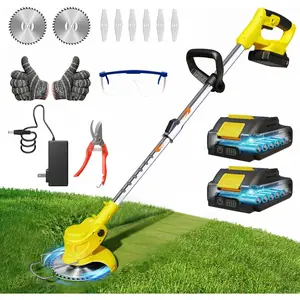 Cordless String Trimmer Brush : 21V Lightweight Electric Weed Eater with 2Pack 2.0ah   Weed Wacker for Small Yard Lawn Edger and Garden Tool for Seniors Women (Yellow 6inch)