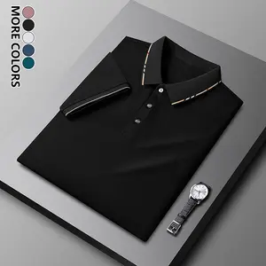 Men's Classic Ice Silk Polo Shirts - Breathable Luxury Gold Trim Lapel Short Sleeve Tees for Summer Commute & Outdoor
