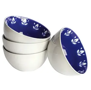 4 Pack Indigo Stoneware Round Bowls, 6.00 x 6.00 x 2.87 Inches