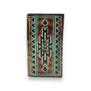 Men's Ariat Rodeo Wallet/Checkbook Cover - Turquoise Aztec Print Outline