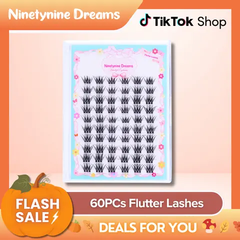 Ninetynine Dreams 60PCs Flutter Lashes | Wispy Natural False Eyelash Clusters — Soft Lightweight Reusable Ultra-Thin Band Waterproof Long-Lasting 9-13mm C+ Curl Pre-Mapped Beginner Friendly DIY Lashes for Everyday Makeup