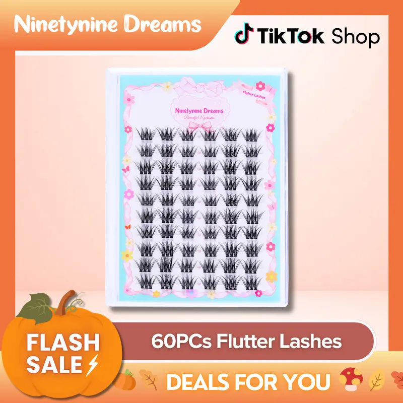 Ninetynine Dreams 60PCs Flutter Lashes | Wispy Natural False Eyelash Clusters — Soft Lightweight Reusable Ultra-Thin Band Waterproof Long-Lasting 9-13mm C+ Curl Pre-Mapped Beginner Friendly DIY Lashes for Everyday Makeup