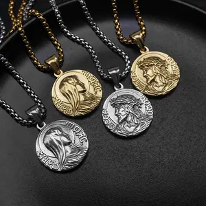 retro Greek mythology avatar round brand personalized titanium steel necklace versatile portrait pendant men's pendant