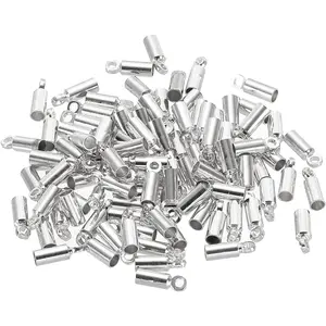 100Pcs Cord End Caps 2mm Barrel Beads Kumihimo Brass for Leather Cord Tassels Jewelry Making 2.5mm Length Silver