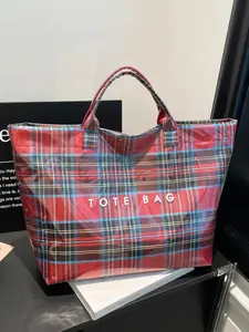 New Vintage Plaid Large Capacity Dupont Paper Tote Bag, Casual Versatile Fashion Handbag, Perfect for Daily Work Commute Shopping