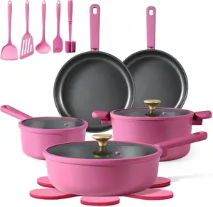 CAROTE Non Stick Pots and Pans Set, Cookware Sets Nonstick, Kitchen Cooking Set with Stay-Cool Handles,with Silicone Tools and Pot Protectors,17 Piece