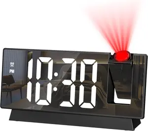 Projection Alarm Clock, Large Screen Projector Clock for Bedroom Ceiling, Digital Clock with 180° Projector, 4 Levels Brightness, Alarm Clock Projector with Temperature Date Snooze 12H/24H