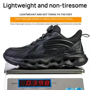 Anti-impact Anti-puncture Shoes for Outdoor Work,Men's Casual Lace Up Low Top Safety,Fashionable Breathable Comfortable Patched Rotating Automatic Buckle Design Work Shoes for Daily Wear,Lightweight Sneakers Women Non Slip Safety Puncture Proof Composite