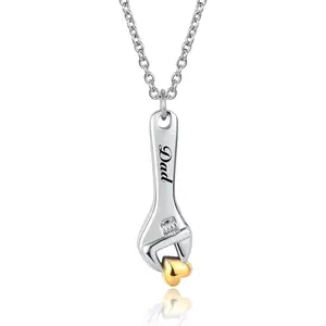 Fathers Day Gifts, Tool Wrench Cremation Jewelry Spanner Urn Necklace for Ashes Holder Stainless Steel Urn Locket Memorial Keepsake Jewelry for Grandpa Son Brother