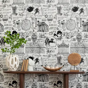 and Classic Artistic Pattern Wallpaper, Self-Adhesive Greek Style Peel and Stick, Waterproof and Wear-Resistant for Bedroom or Studio Decor