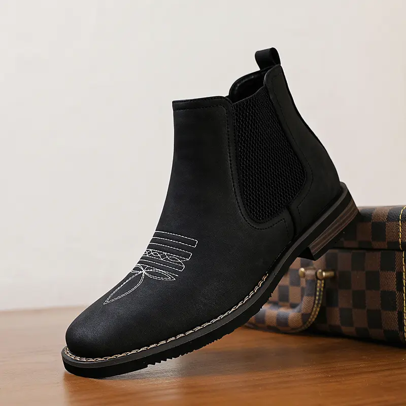 Men’s embroidered non-slip, wear-resistant short boots—British-style fashionable Chelsea slip-on casual boots
