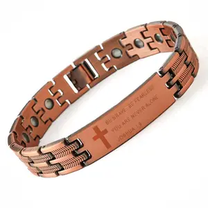 Men's Copper Bracelet — Joshua 1:9 Inspirational Cross Bangle — Adjustable Bracelet with Sizer — Jewelry Gift