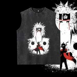Washable vest Men's Naruto  Short-Sleeve Graphic , Unisex 80s-90s Streetwear Fashion Top, Menswear Casual Funny Anime Outfit for Gifts