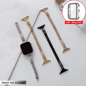 Rhinestone Decor Watch Band & Watch Case Set (2 Counts/set), Fashion Watch Band & Watch Case for Women, Wearable Accessories Compatible with Apple Watch Series 9/8/7/6/5/4/3/2/1