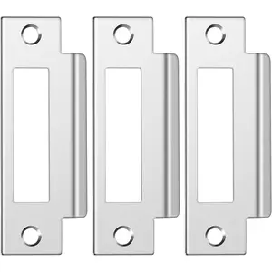 3Pcs 4-7/8" Zinc Plated Universal Door Strike Plate Replacement Brushed Zinc Finish Iron Deadbolt Lock T Strike Backplate with Large Hole