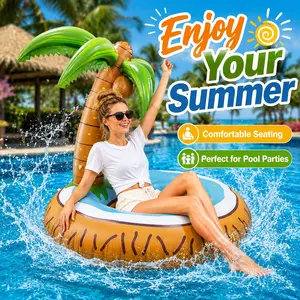 47-Inch Inflatable Palm Tree Pool Float Tropical Coconut Style, PVC Swimming Ring with Comfortable Seat Backrest, Giant Adult Pool Floatie Lounger for Summer Beach Party, Hawaiian Luau Vacation, Pool Party Water Fun Accessories