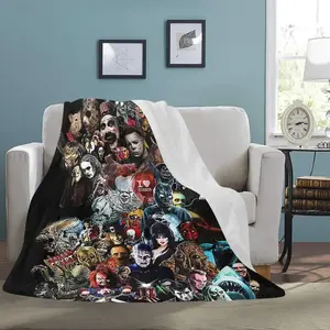 Halloween blanket, horror movie character blanket, horror season blanket, sofa bed blanket, lightweight and warm flannel blanket, plush microfiber blanket, thin air conditioning blanket