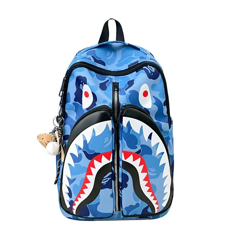 Camo Shark-Mouth Casual Backpack – Street-Style Student Schoolbag, High-Capacity Travel Laptop Pack