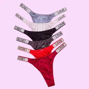 6-pack Women's  letter rhinestone thongs, soft, comfortable and breathable underwear, suitable for daily wear, sports, and four-season multi-pack underwear size for S-XL