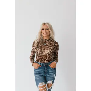 Hear Me Roar Sheer Leopard Print Long Sleeve Mesh Top