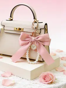 Women's Fashion Bag Pendant, Cute Bag Pendant, Creative Bow Pearl Chain Keychain, Versatile Style Ribbon Design, Suitable for Shoulder Bags & Handbags, Purse Accessories