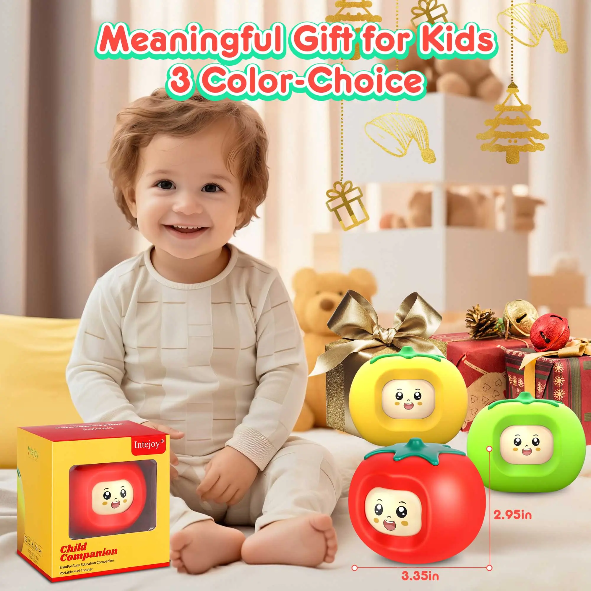 INTEJOY Tomato-Shaped Kids' Interactive Bluetooth Speaker, Portable Face-Flicking Emotion Toy, USB Type-C Rechargeable Device with 200+ Stories & Sounds, Educational Storyteller Christmas Gift for Girls