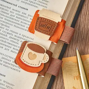 2 count Coffee  Bookmarks,  Leather Book Mark with Pen Holder for Reading Women,  Bookmark Clip for Book Lover