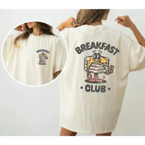 Breakfast Club Front & Back Print Graphic T-Shirt, Vintage Retro Movie Inspired Design with Pancakes, Women's Comfort Colors Casual Tee, Soft Washed Cotton, Relaxed Fit for Everyday Nostalgic Streetwear