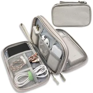 Portable Cable Storage Bag, Double Layer Storage Box, Multi-Grid Makeup Organizer, Waterproof Zipper, Outdoor Travel, Electronic Accessories
