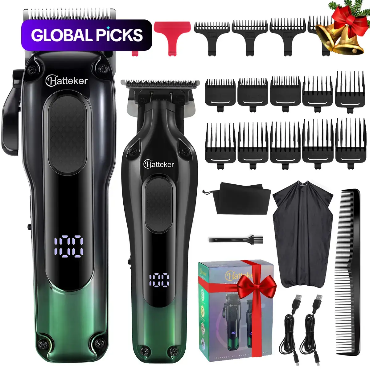 Professional Hair Clipper Set, Electric LED Display Beard Trimmer & Accessories, Cordless Barber Clipper, USB Rechargeable Hair Trimmer Kit for Men, Hair Cutting Tool #GLOBAL PICKS