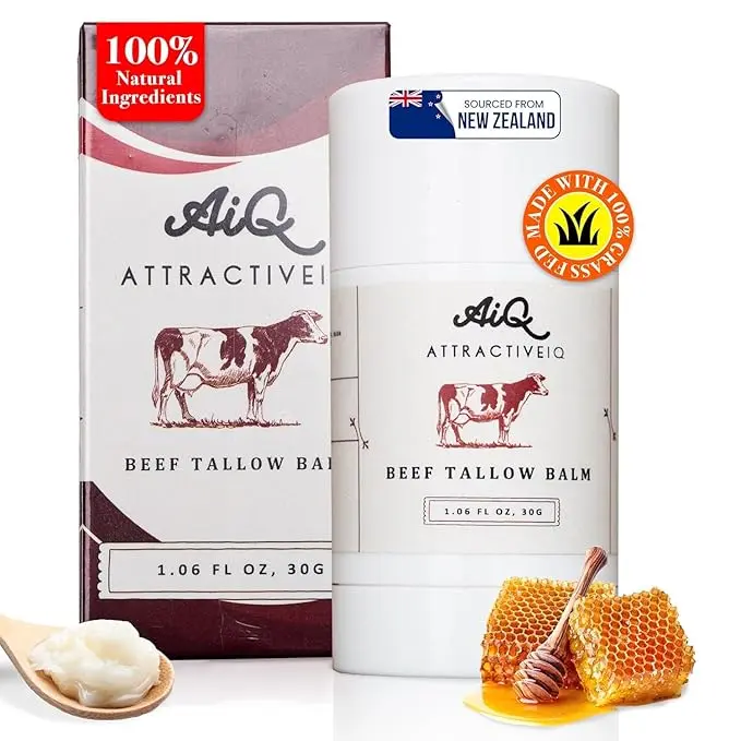 Organic Grass Feed Beef Tallow Balm with Raw Honey 30 g, All-Natural Moisturizer for Soft, Smooth, Radiant Skin