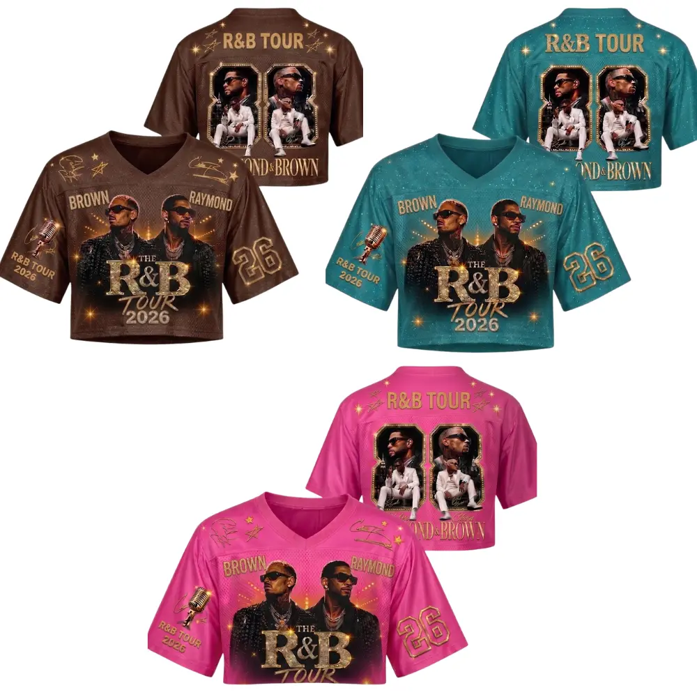 Raymond And Brown R&B Tour 2026 Crop Top Jersey, Vintage Concert Photo Brown Teal Pink Graphic, Gift for R&B Music Fans
