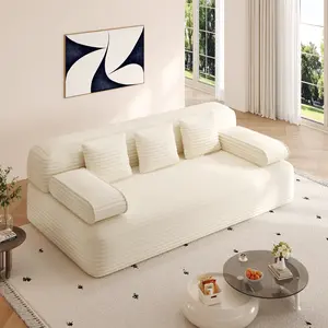 78.7" Frameless Sofa 2-in-1 Convertible Sofa Bed with 3 Pillows Plush Corduroy Fabric Multi-Functional 3-Seater Couch for Small Spaces Apartments and Bedrooms Zippered Backrest Queen Size No-Assembly