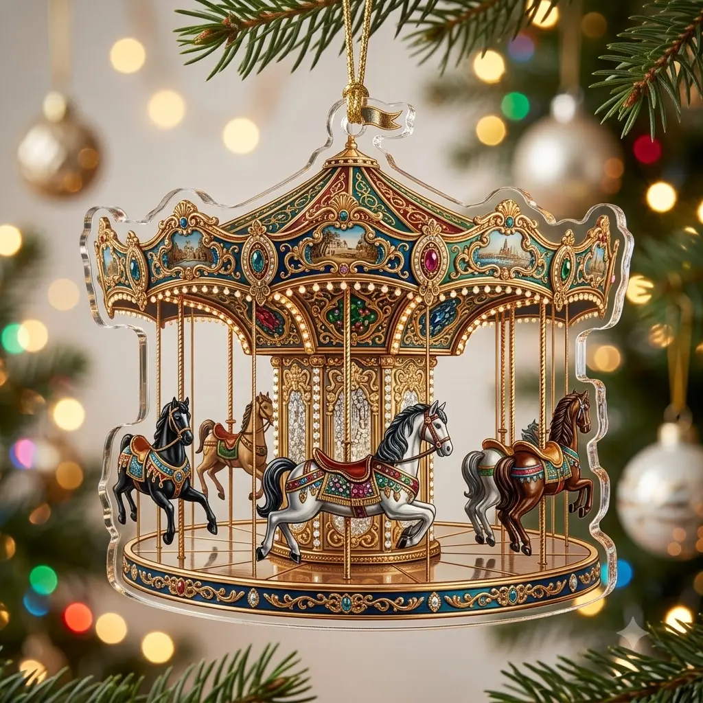 Acrylic Magical Carousel Horse Christmas Hanging Ornament, Festive Home & Party Decoration