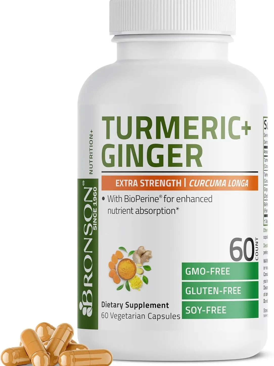 Bronson Turmeric + Ginger with BioPerine, 360 Vegetarian Capsules | 95% Curcuminoids, Joint, Antioxidant & Digestive Support, Enhanced Absorption, Vegan, Non-GMO, Gluten-Free & Soy-Free