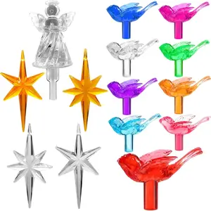137Pcs Ceramic Christmas Tree 9 Lovely Colors Bird Replacement Bulbs Lights & 1 Angel/4 Stars Tree Topper Ornament for Ceramic Tree Décor Medium Plastic Pegs