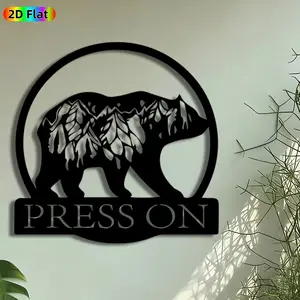 1pc Mountain Bear Silhouette Metal Wall Art, Press On Statue Mural, Intricate Craftsmanship, Artistic Metalwork, Perfect for Fathers Day, Housewarming Decor, Perfect for Living Room Office Cabin Decor, Ideal Gift for Outdoor Enthusiasts.