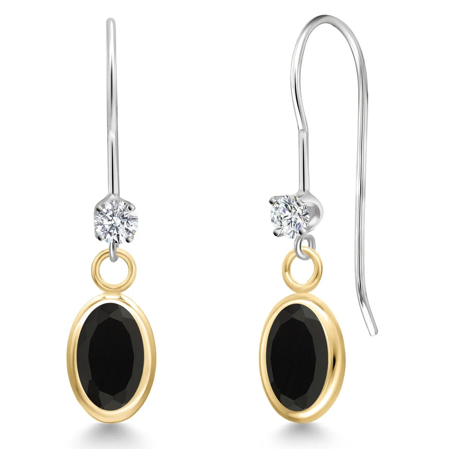 14K Two Tone Gold Black Onyx and Lab Grown Diamond Dangle Earrings for Women | 1.53 Cttw | Gemstone December Birthstone | Oval 7X5MM