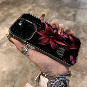 Red Lily Elegant Slogan Pattern Suitable for TPU Case for iPhone 17 Promax /16/15/14/13/12/11 Durable Anti-Drop Colorful Silvery,  Protective Cover High Aesthetics