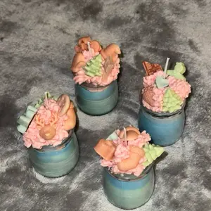 Handcrafted Christmas Dessert Candles - Unique Design and Sweet Decorations in Glass Jars Coconut Vanilla Strawberry Tropical and Cinnanmon