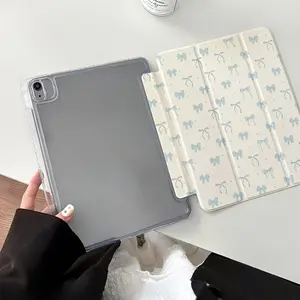 Blue fresh butterfly pattern, with adjustable bracket and pen slot, foldable non-slip TPU protective case, suitable for iPad mini, iPad Air, iPad Pro/iPad 10th generation, 11th generation and other series of iPad protective cases