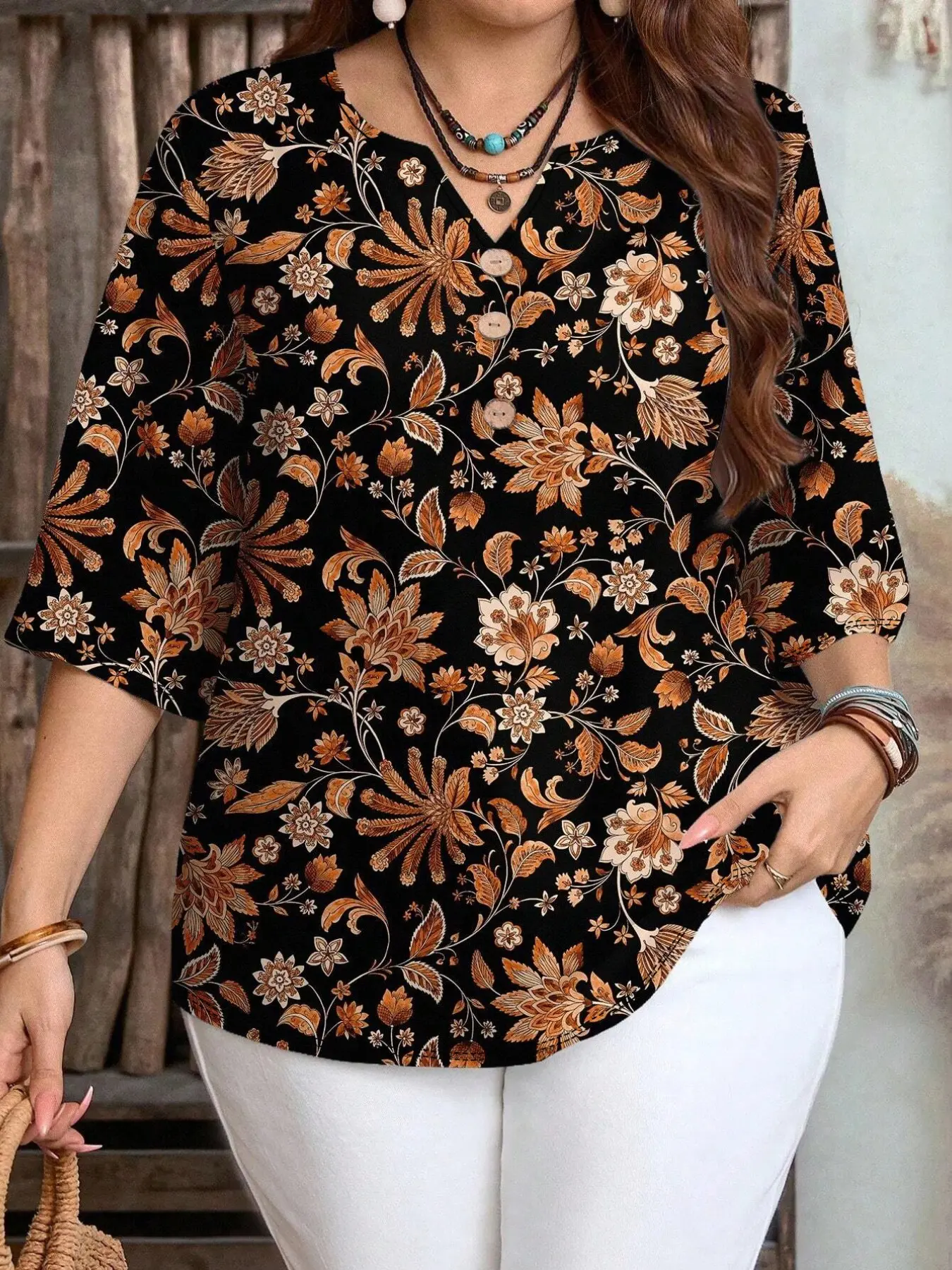 Women's Casual Loose Button-Down Boho Printed T-Shirt, Comfortable Summer Fashion Top for Everyday Wear