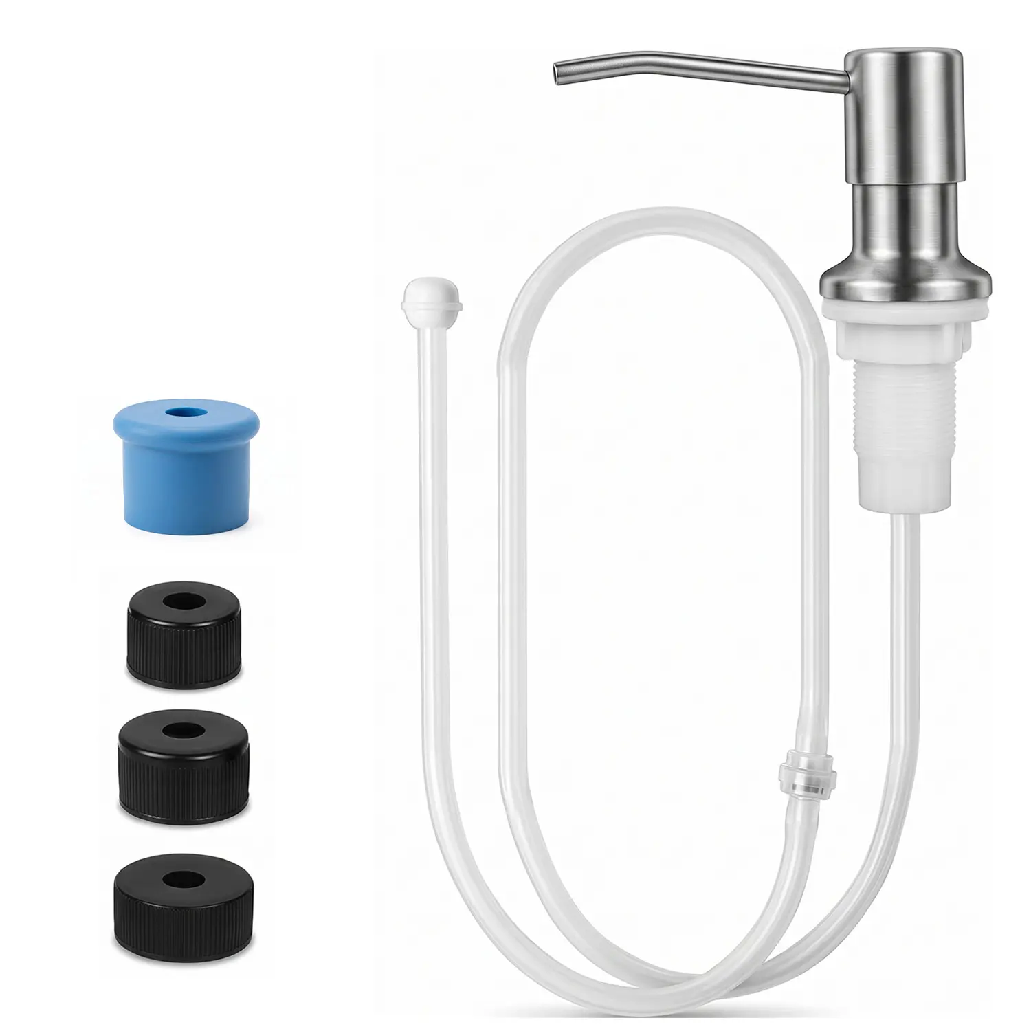 Dish Soap Dispenser for Kitchen Sink Kit with Extension Tube & 4 Universal Bottle Cap Adapters, Countertop Sink Soap Dispenser Water Pump