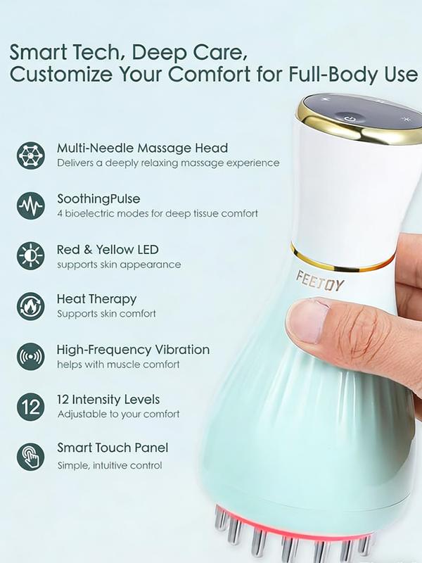FEEJOY Handheld Full Body Comfort Massager with Heat Vibration 4 Modes 12 Levels Adjustable Intensity Multi-Mode Relaxing Tool for Self-Care