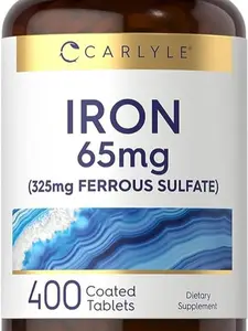 Carlyle Iron Ferrous Sulfate 65 mg | 400 Tablets | Non-GMO, Gluten Free, and Vegetarian Supplement | High Potency