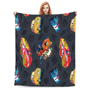 DISNEY CLASSIC Cars Movie Fleece Throw Blanket – Cartoon Design with US 66 and Racing Symbols, Soft Cozy Blanket for Kids, Teens & Pixar Fans, Perfect for Bed, Couch or Travel