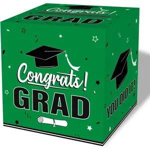 2026 Green Foldable Cardboard Graduation Card Box for Graduation Party Decorations