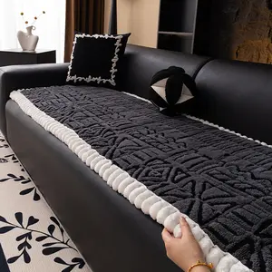 1PC Bohemian Style Sofa Cover, Fashion Couch Protector - Retro Geometric Pattern Short Plush Slipcover | Scratch-Resistant, Non-Slip & Pet-Friendly | Fits 1/2/3-Seater Sofas | All-Season Sofa Protector, Machine Washable