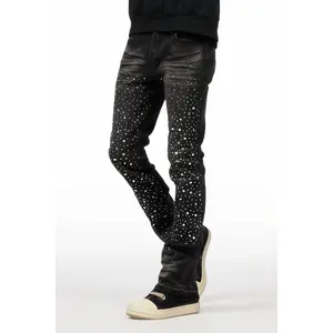 Twinkle Dark Grey Rhinestone Stacked Flare Jean